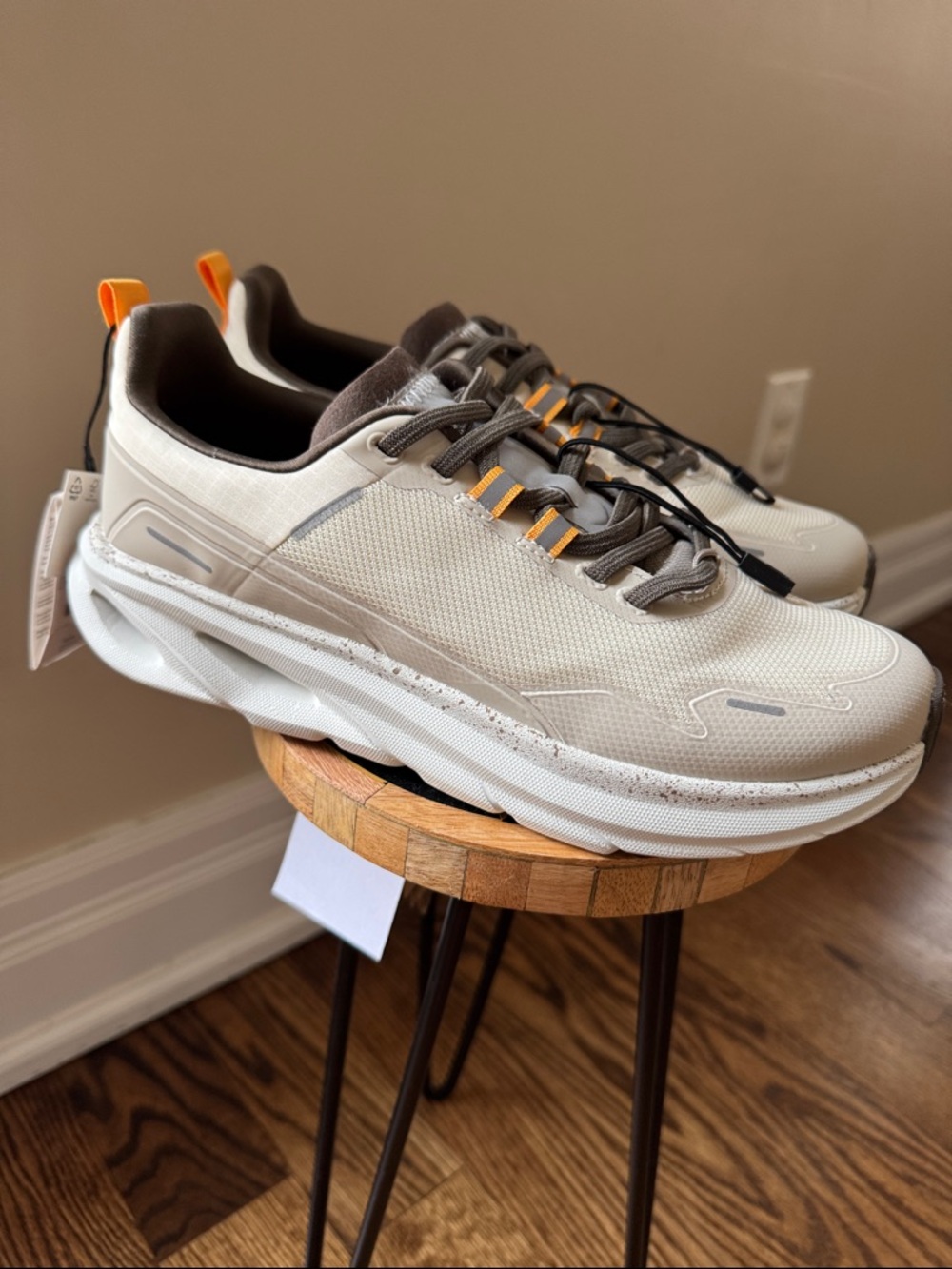 Beige Athletic Sneakers with Orange Accents